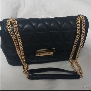 Michael Kors Black Quilted Shoulder Bag with Gold Chain